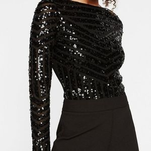 NWT sequin sheer back Express bodysuit